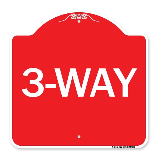 Designer Series Sign-3-Way, Red & White Aluminum Architectural Sign, 18" x 18", RW-1818-24408